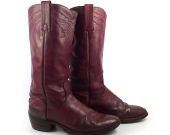 Frye Campus Boots Vintage 1980s Burgundy Brown Cowboy Leather Men's size 8 1/2