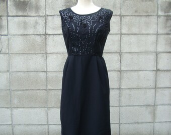 Dress 1950s Black Beaded Sequins