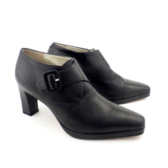 80s Genuine Leather Booties Women Ankle Boots Salamander Size 39 Boots Black Leather Boots With Faux Fur Vintage Flat Ankle Booties