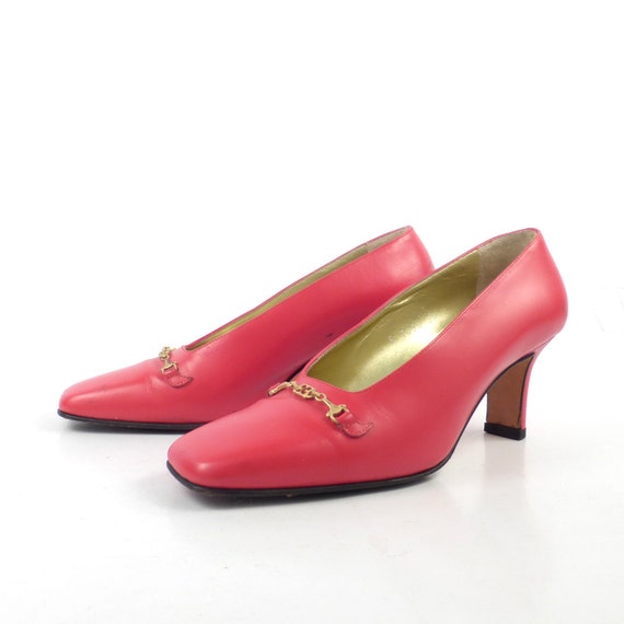 Escada Red Heels Vintage 1980s Shoes High Heel Le… - image 3