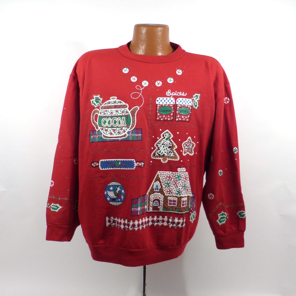 Ugly Christmas Sweater Vintage Sweatshirt Tea Cookies Party - Etsy