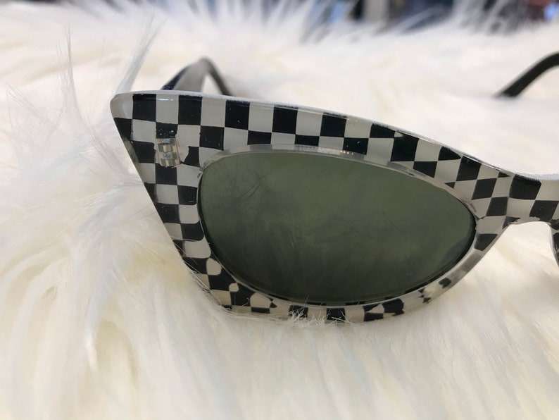 Checkerboard Sunglasses Vintage 1990s Nineties checkered Sunglasses Cat eye sunglasses image 10