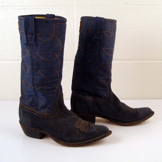 Denim Cowboy Boots Vintage 1970s Denim 