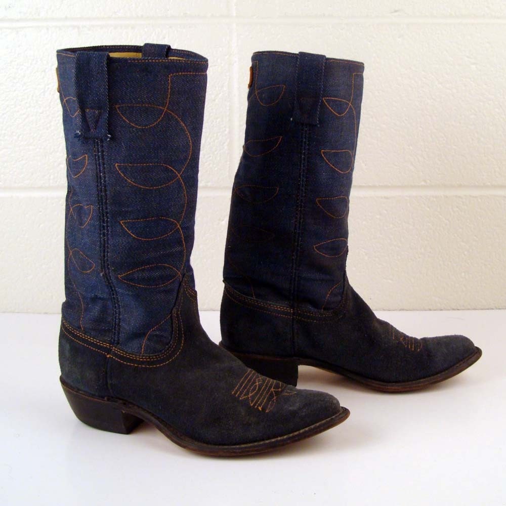 Womens Vintage Acme Blue Suede Denim Cowboy Western Boots SIZE 6 M Womens Vintage Acme Blue Suede Denim Cowboy Western Boots SIZE 6 M