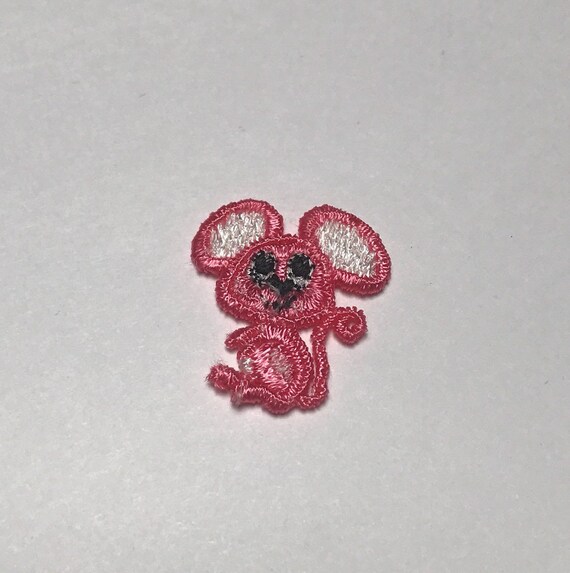 Pink Mouse Patch Embroidered Patch Vintage 1980s … - image 3