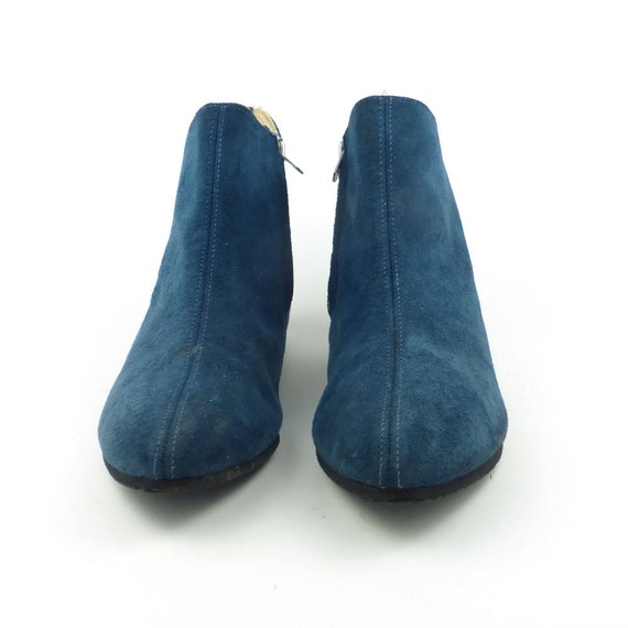 Blue Mod Boots Vintage 1960s Blue Suede shoes Ank… - image 2