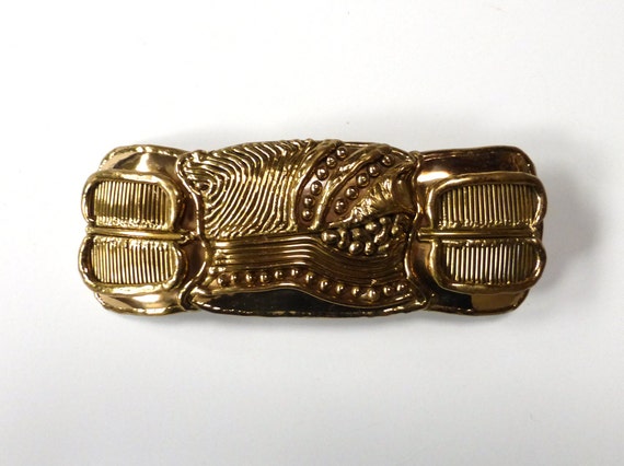 Abstract Belt Buckle Vintage 1970s Brass Metal Hi… - image 1