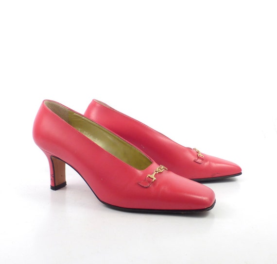 Escada Red Heels Vintage 1980s Shoes High Heel Le… - image 1