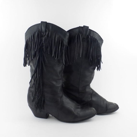 black leather fringe boots