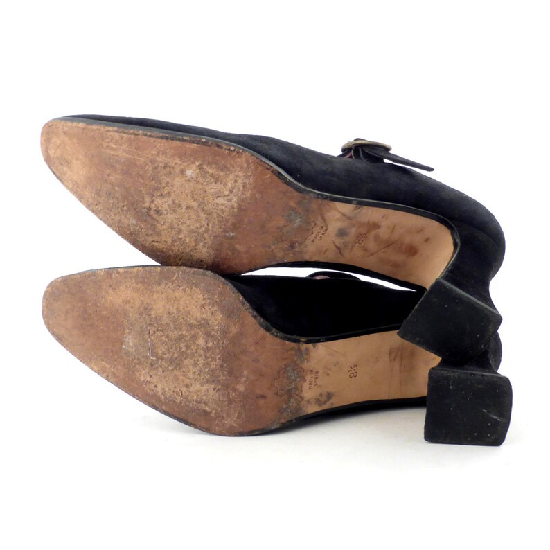 Shoe Booties Black Vintage 1980s Charles Jourdan Black Suede Leather Heeled Booties Mary Janes Shoes size 8 12