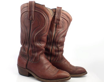 Frye Cowboy Boots Vintage 1980s Rust Brown Leather Men's size 8 D