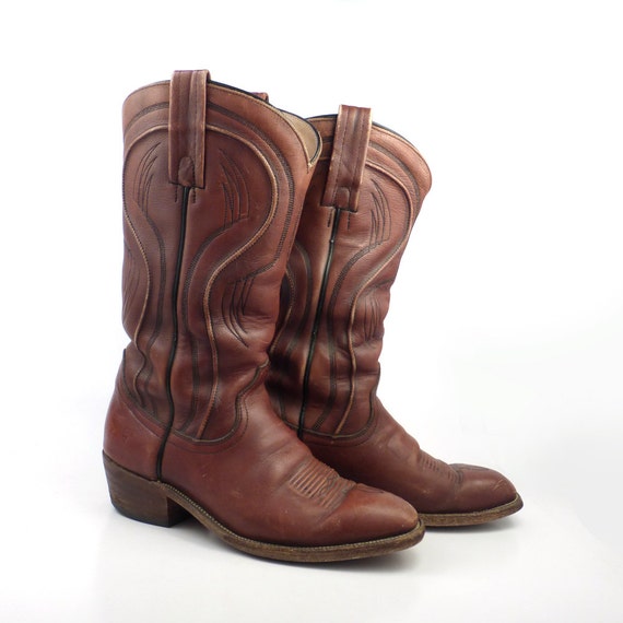 Frye Cowboy Boots Vintage 1980s Rust Brown Leathe… - image 1