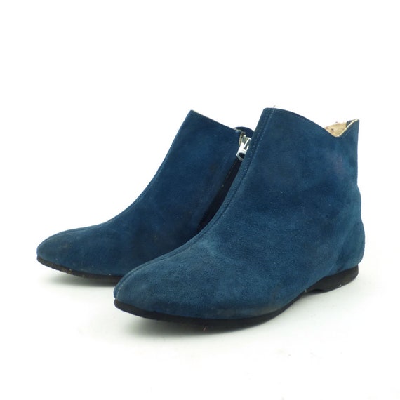 Blue Mod Boots Vintage 1960s Blue Suede shoes Ank… - image 3