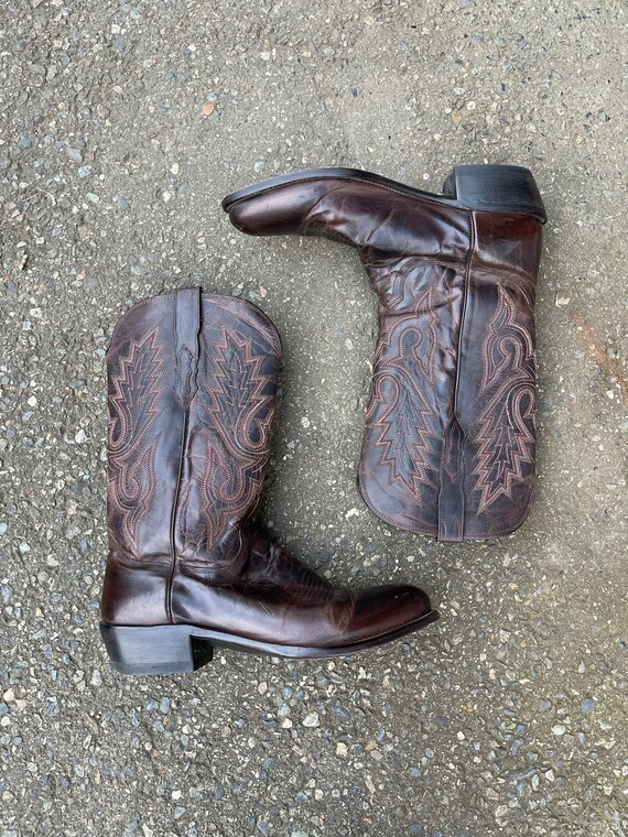 Lucchese Cowboy Boots Vintage 1990s Leather Brown Boo… Gem