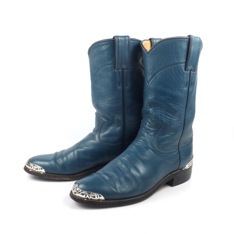 Teal Cowboy Boots Vintage 1980s Justin Roper Blue Women's Etsy