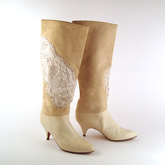 White Vintage Boots 1980s High Heel Phyllis Poland