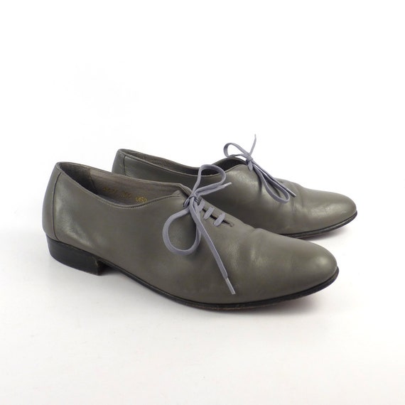 Gray Leather Shoes Vintage 1980s Oxfords Hippopota