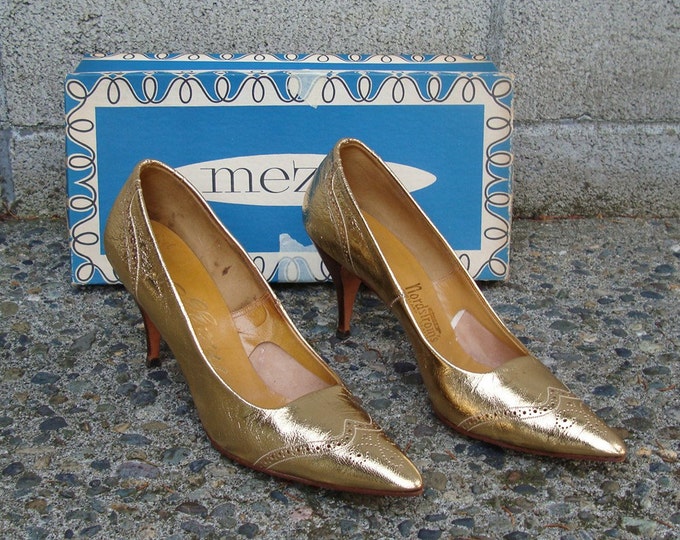Gold High Heels Vintage 1950s Mezzo Metallic Shoes Pointy Nordstroms