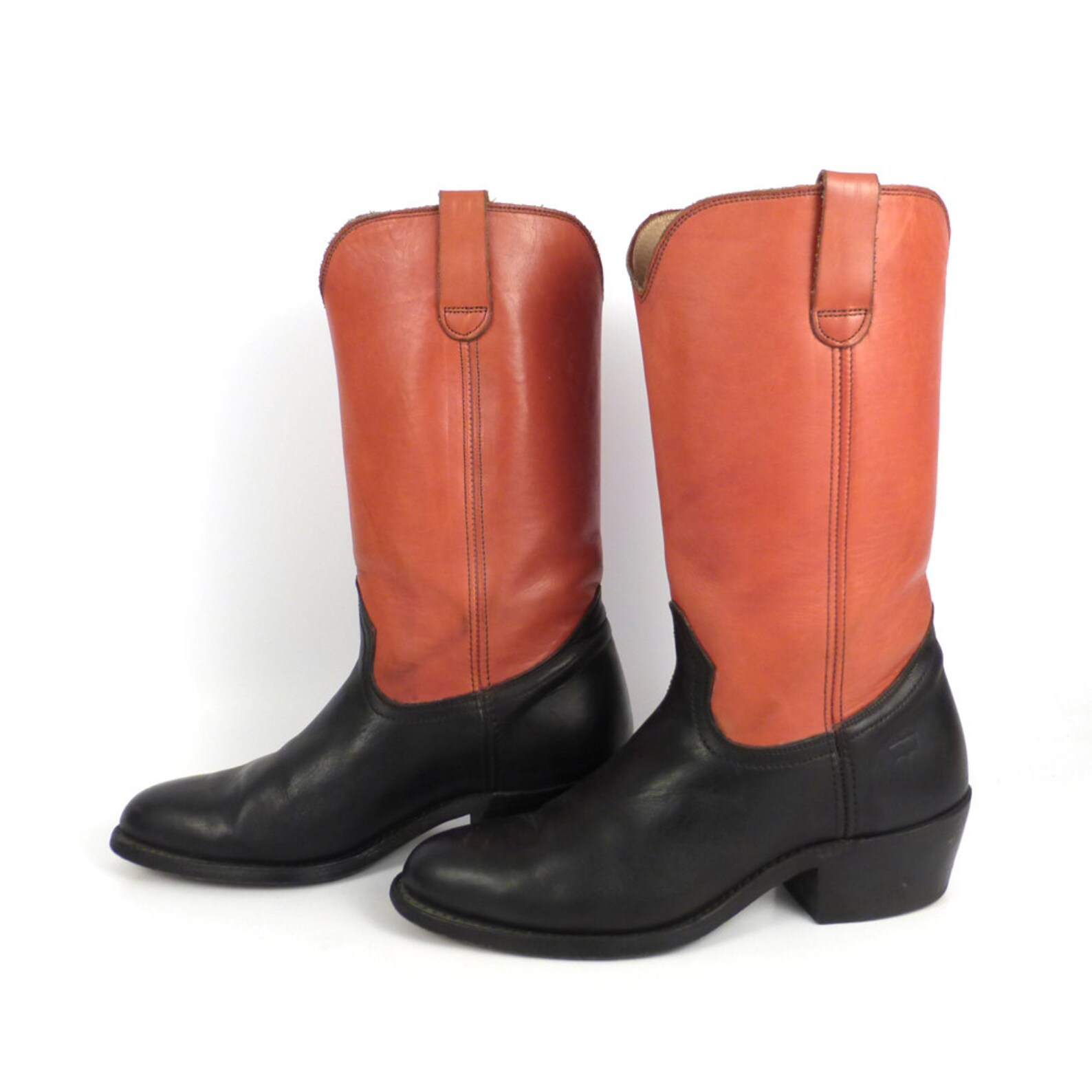 Brown Levis Boots Vintage 1970s Leather Two tone Black Cowboy Etsy