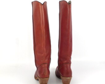 Frye Boots Vintage 1980s Stacked Heel Whiskey Burgundy Brown