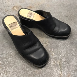 Black Mules Clogs Vintage 1990s Winklepicker Westies Leather Shoes Women's size 6 1/2 image 1