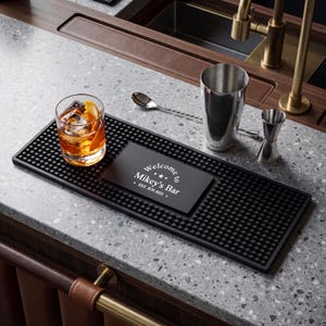 Personalized Bar Runner, Custom Engraved Bar Mat with Name & Date, Mat for Home Bar, Housewarming Gift for Him, Home Bar Gift for man