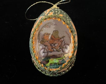 Frog and Toad Bicycle Real Egg Ornament