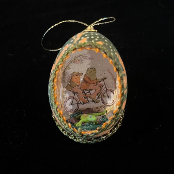 Frog and Toad Bicycle Real Egg Ornament