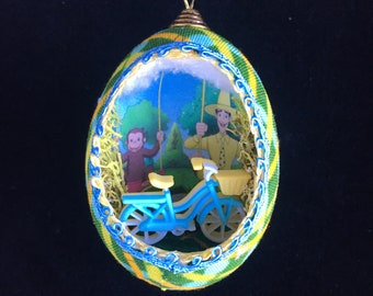 Curious George Real Egg Ornament Bike