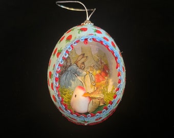 Mother Rabbit with Bird Real Egg Shell Ornament