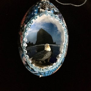 Real Egg Ornament Haystack Rock w/ Eagle/Lobster/owl/turtle/crab image 1