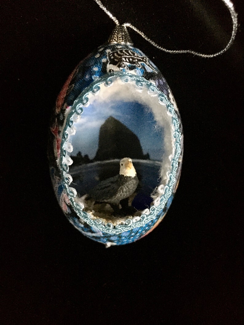 Real Egg Ornament Haystack Rock w/ Eagle/Lobster/owl/turtle/crab image 1