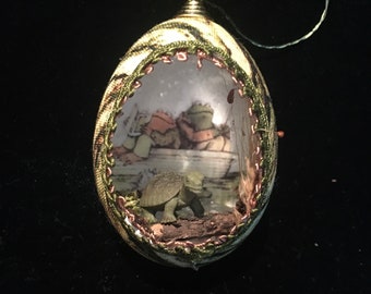 Frog and Toad Fishing Real Egg Ornament