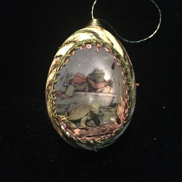 Frog and Toad Fishing Real Egg Ornament