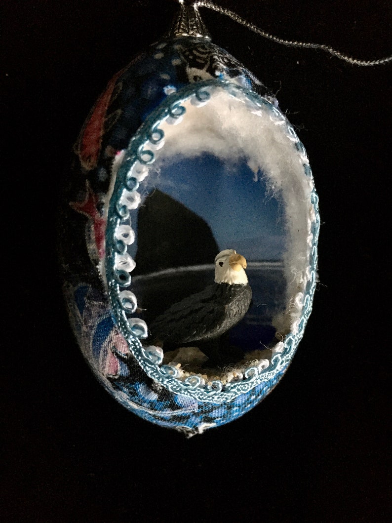 Real Egg Ornament Haystack Rock w/ Eagle/Lobster/owl/turtle/crab image 3
