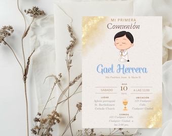 First Communion Invitation for Boy, Printable Template (Digital Invitation)