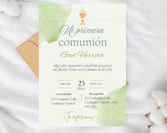 Elegant First Communion Invitation, Gold Chalice Design (Digital Invitation).