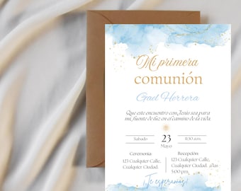 First Communion Invitation, Watercolor Design (Digital Invitation).