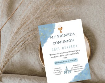 First Communion Invitation Template, Printable, Editable (Digital Invitation).