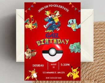 Pokemon Birthday Invitation,  Party Invitations,Printable Birthday Invitation, Digital Invitation