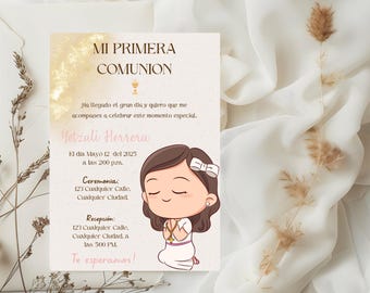 First Communion Invitation Girl, Printable Digital Invitation.