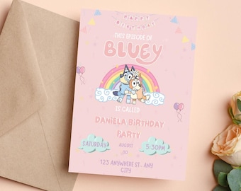 Bluey Birthday Invitation: Pink Party Theme (Digital Invitation).