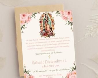 Vine de Guadalupe Invitation, Floral Rosary Printable (Digital Invitation).