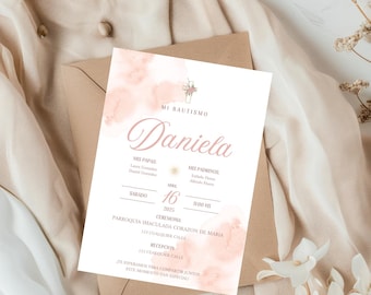 Girl Baptism Invitation, Pink Floral, Printable Template (Digital Invitation).