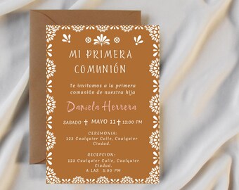 Floral First Communion Invitation, Printable Template (Digital).