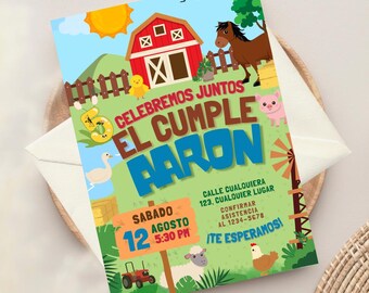 Farm Animal Birthday Invitation, Printable Party Invite (Digital Invitation).