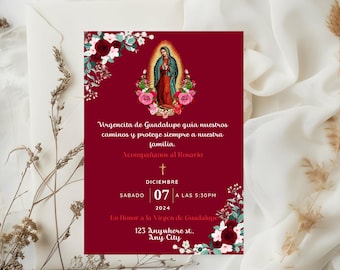 Virgen de Guadalupe Invitation, Printable , Digital , Rosario Invitation
