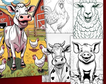Farm Animals Coloring Book for Kids, Cute Farm Life Animals, Grayscale Coloring Pages, Homeschool Printable, Preschool COLORING SHEET