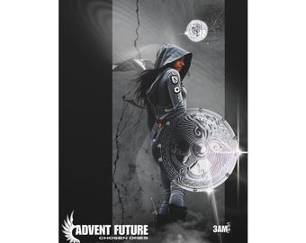 Futuristic Warrior Canvas Art: Silver Shield, Esoteric Decor