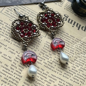 Emet-Selch Hades Inspired Earrings | FFXIV Jewelry | Final Fantasy XIV NPC Beaded Jewelry | Character Color Earrings | Handmade Gamer Gift